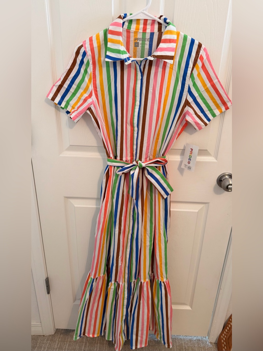 NWT Target Colorful Rainbow Stripe Shirt Dress with Tie Waist